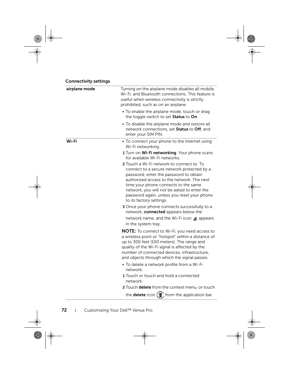 Connectivity settings | Dell Mobile Venue Pro User Manual | Page 72 / 107