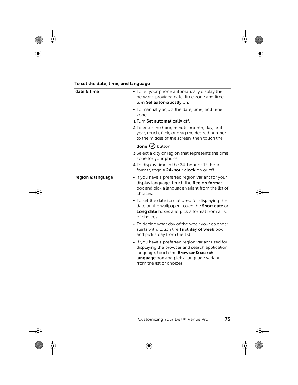 To set the date, time, and language | Dell Mobile Venue Pro User Manual | Page 75 / 107