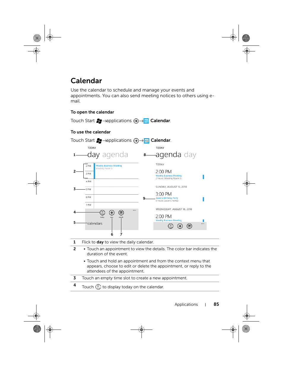 Calendar, To open the calendar, To use the calendar | Dell Mobile Venue Pro User Manual | Page 85 / 107