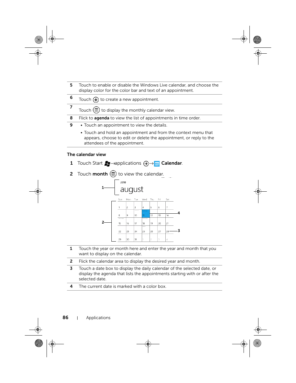The calendar view | Dell Mobile Venue Pro User Manual | Page 86 / 107