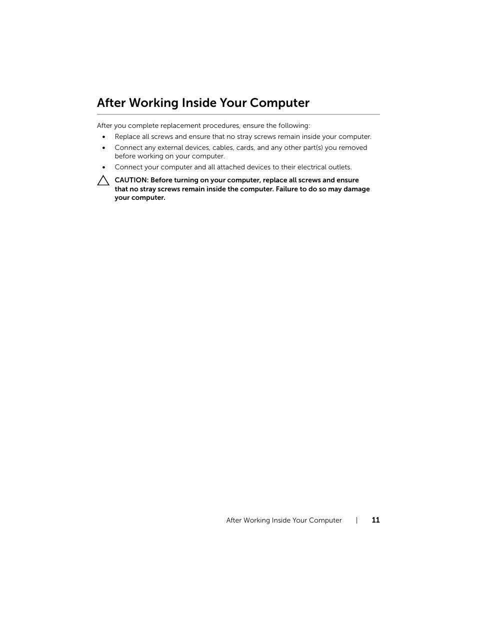 After working inside your computer | Dell XPS 14 (L421X, Mid 2012) User Manual | Page 11 / 72