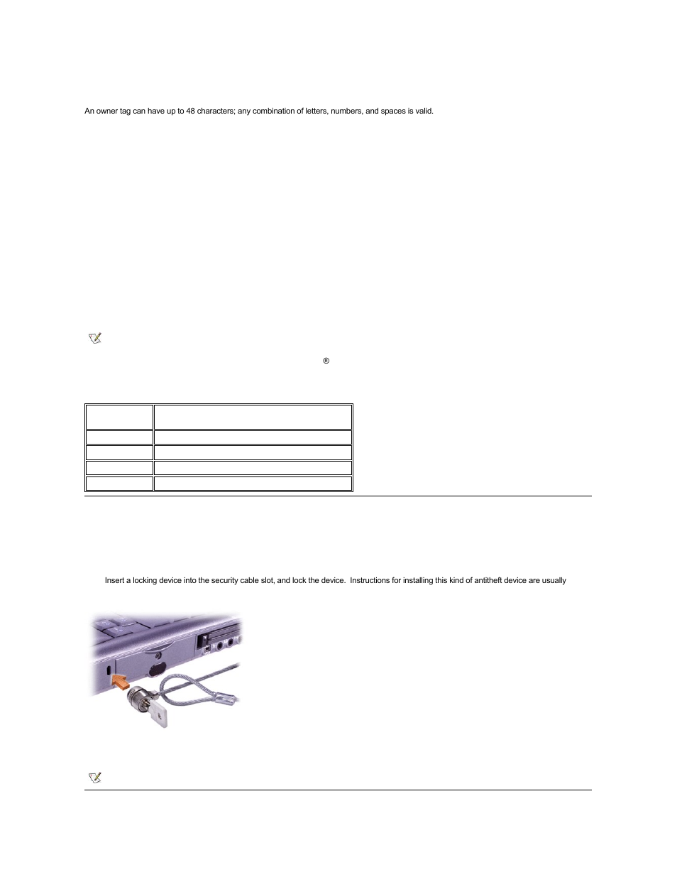 Using a security cable slot | Dell Precision M40 User Manual | Page 62 / 100