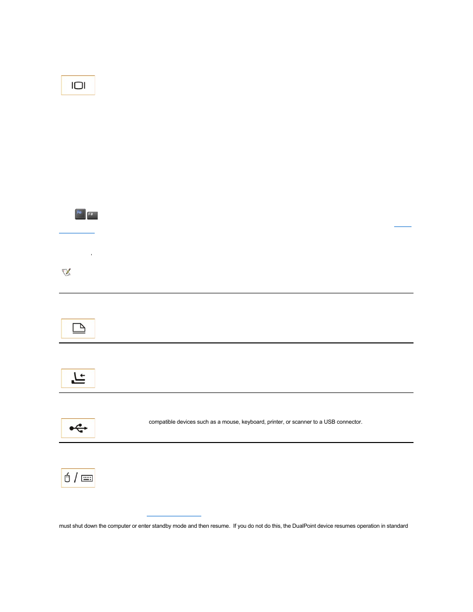 External monitor, Parallel devices, Docking devices | Usb devices, Docking connector, Parallel connector, Ps/2 connector (for mouse, keyboard, or keypad), Video connector, Usb connectors | Dell Precision M40 User Manual | Page 8 / 100