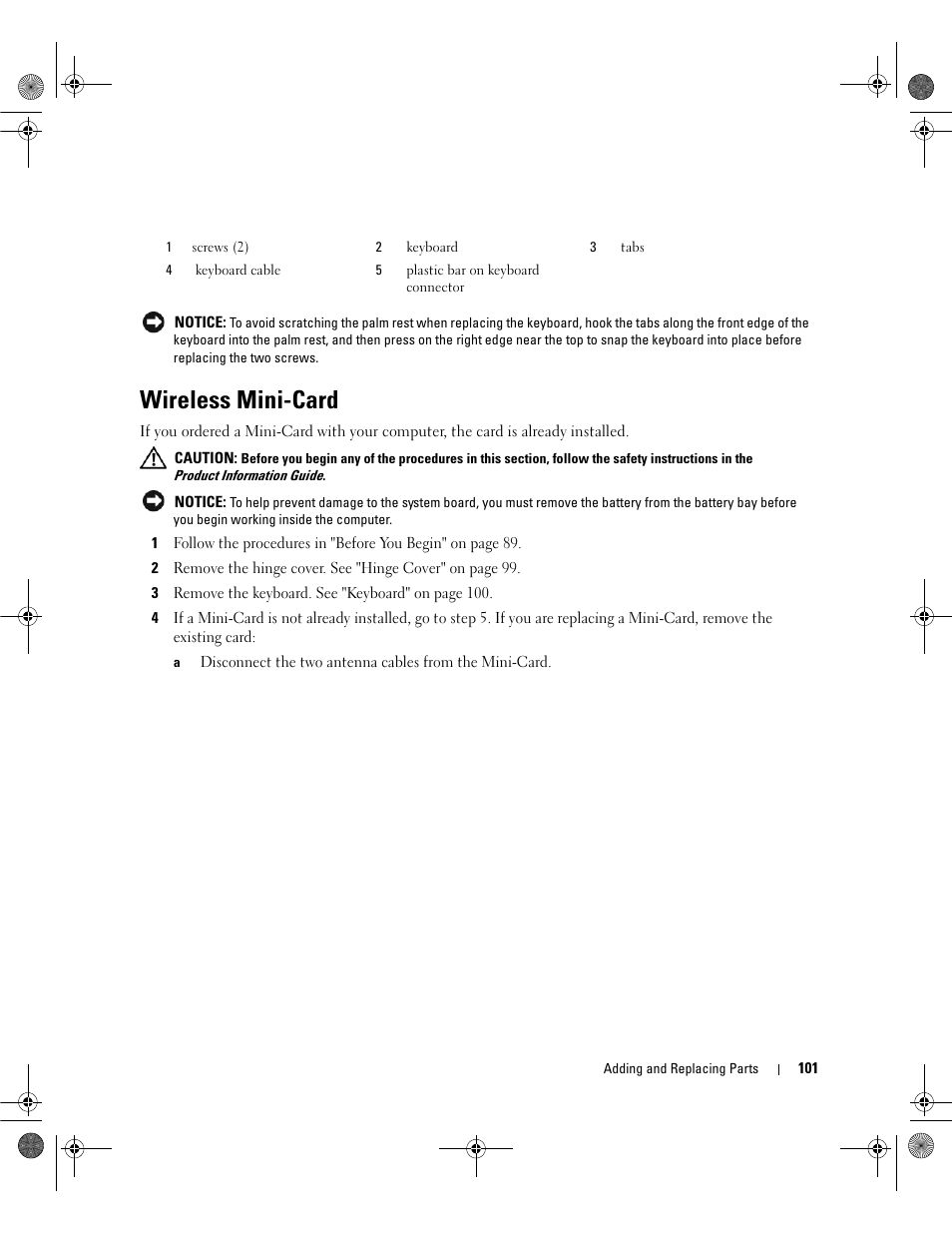 Wireless mini-card | Dell Latitude 131L User Manual | Page 101 / 168