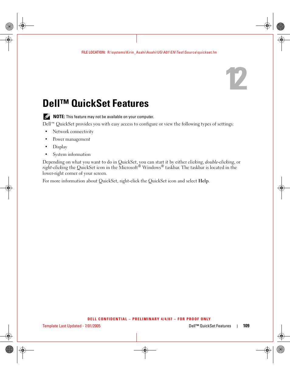 Dell™ quickset features | Dell Latitude 131L User Manual | Page 109 / 168