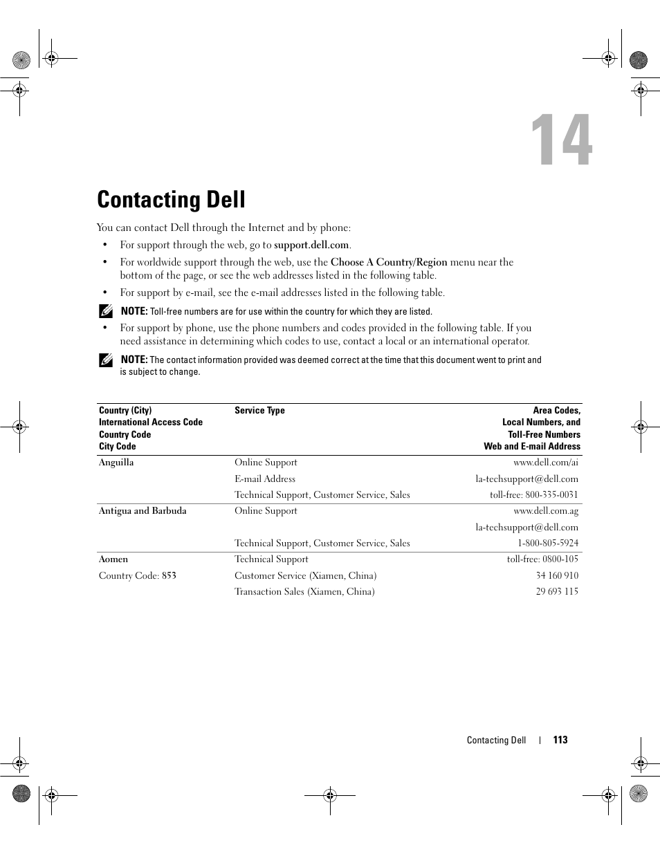 Contacting dell, Ently failed. contact dell. see "contacting, Contacting dell" on | Dell Latitude 131L User Manual | Page 113 / 168