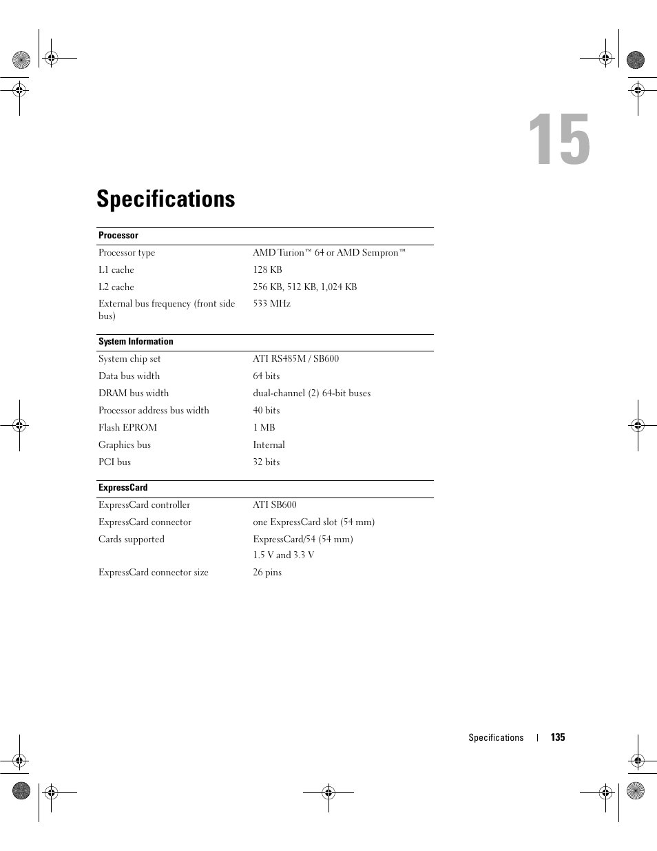 Specifications | Dell Latitude 131L User Manual | Page 135 / 168