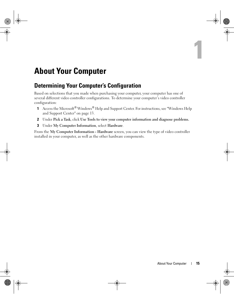 About your computer, Determining your computer’s configuration | Dell Latitude 131L User Manual | Page 15 / 168