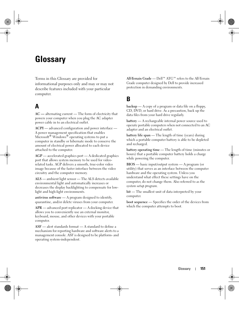 Glossary | Dell Latitude 131L User Manual | Page 151 / 168