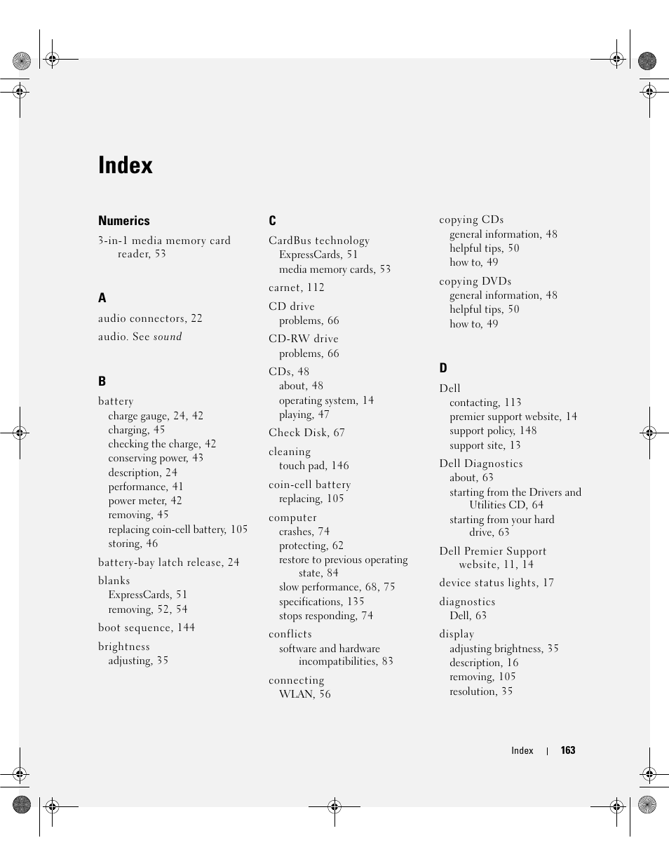 Index | Dell Latitude 131L User Manual | Page 163 / 168