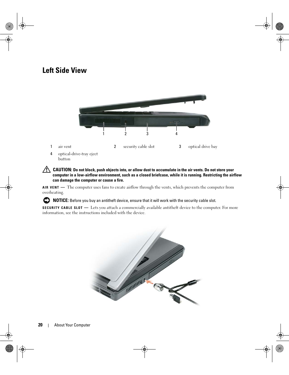Left side view | Dell Latitude 131L User Manual | Page 20 / 168