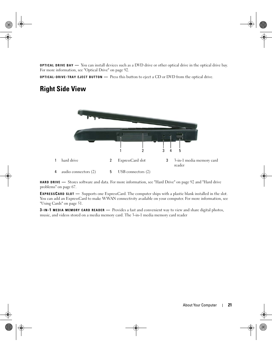 Right side view | Dell Latitude 131L User Manual | Page 21 / 168