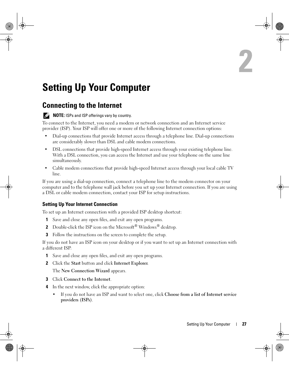 Setting up your computer, Connecting to the internet, Setting up your internet connection | Dell Latitude 131L User Manual | Page 27 / 168