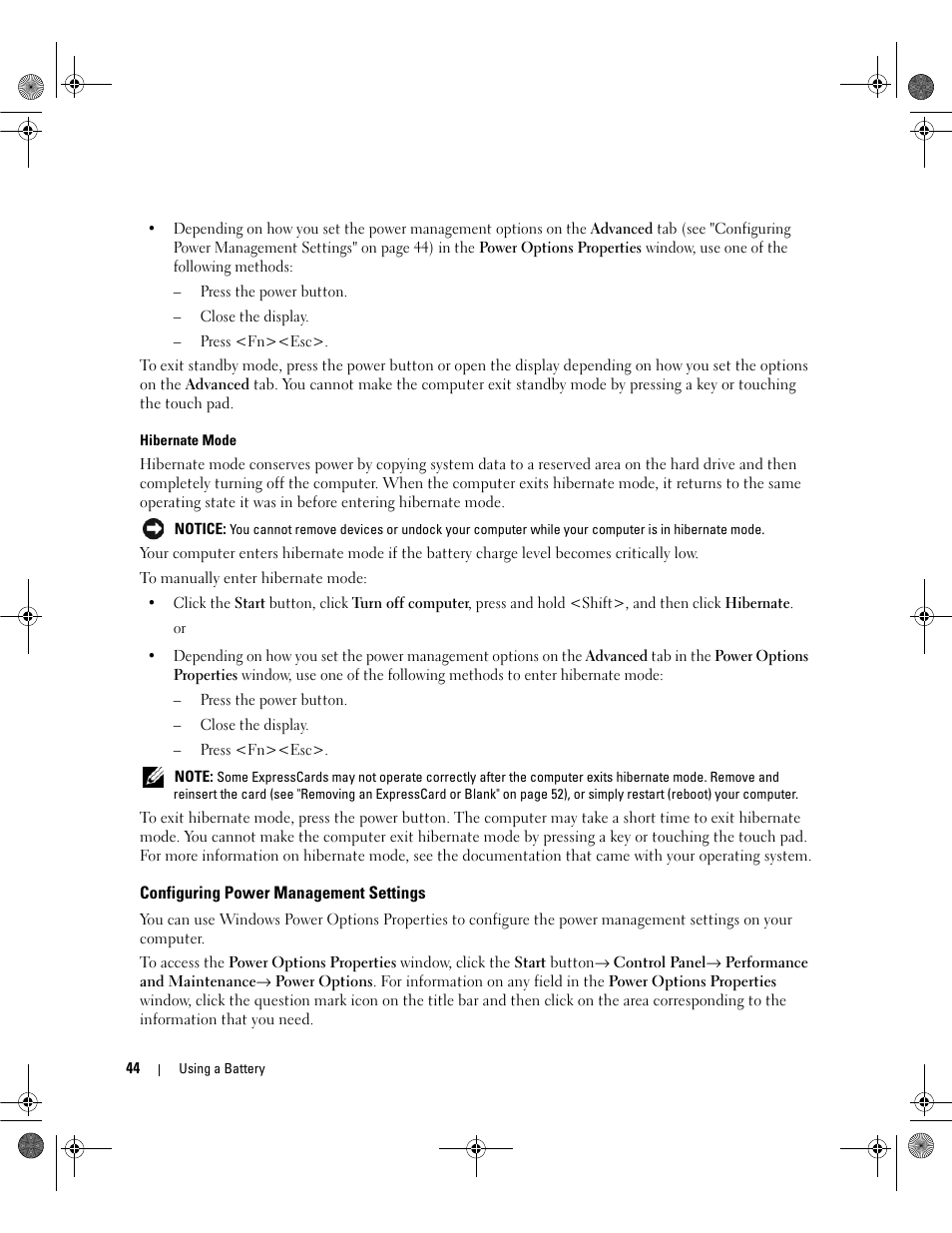 Configuring power management settings | Dell Latitude 131L User Manual | Page 44 / 168
