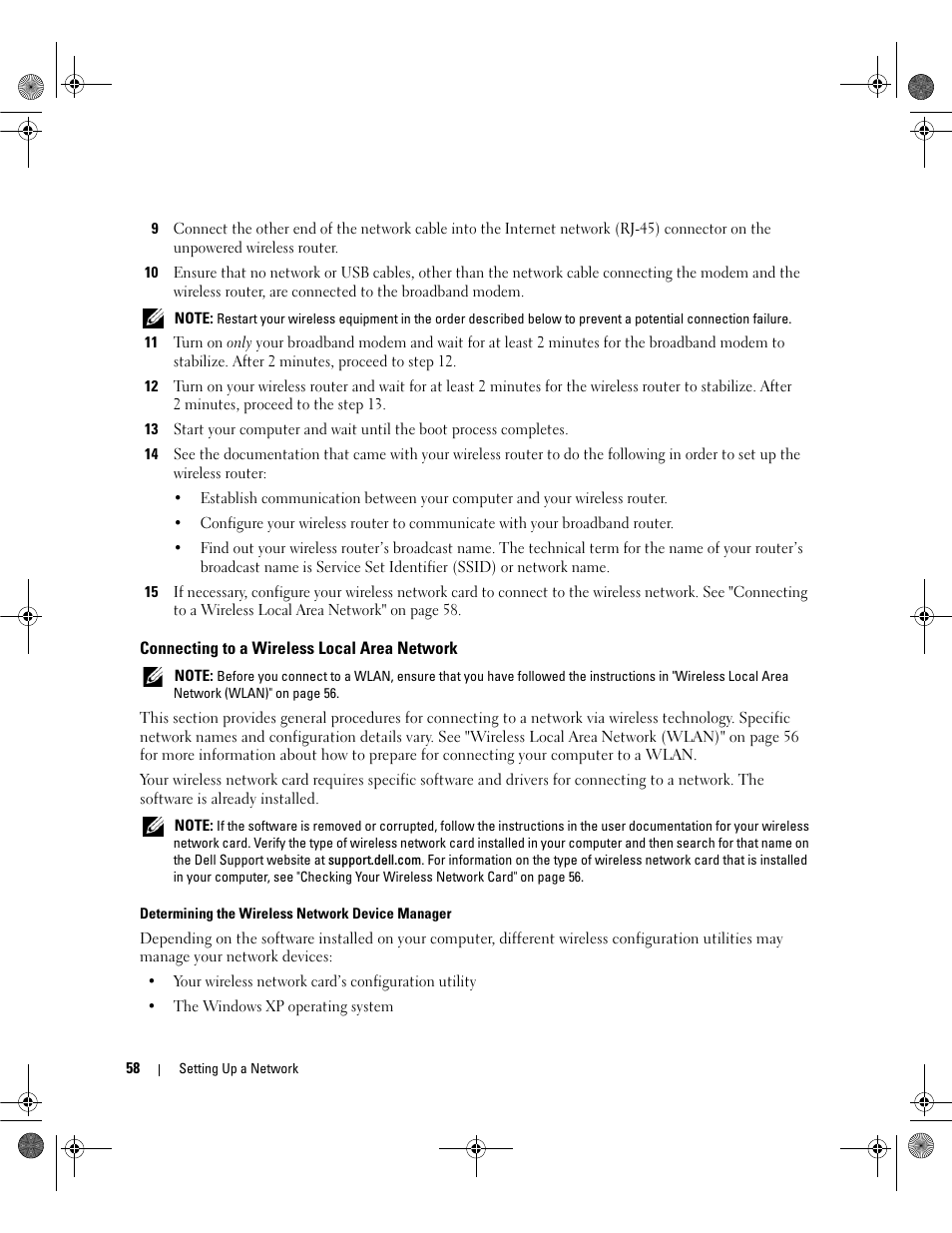 Connecting to a wireless local area network | Dell Latitude 131L User Manual | Page 58 / 168