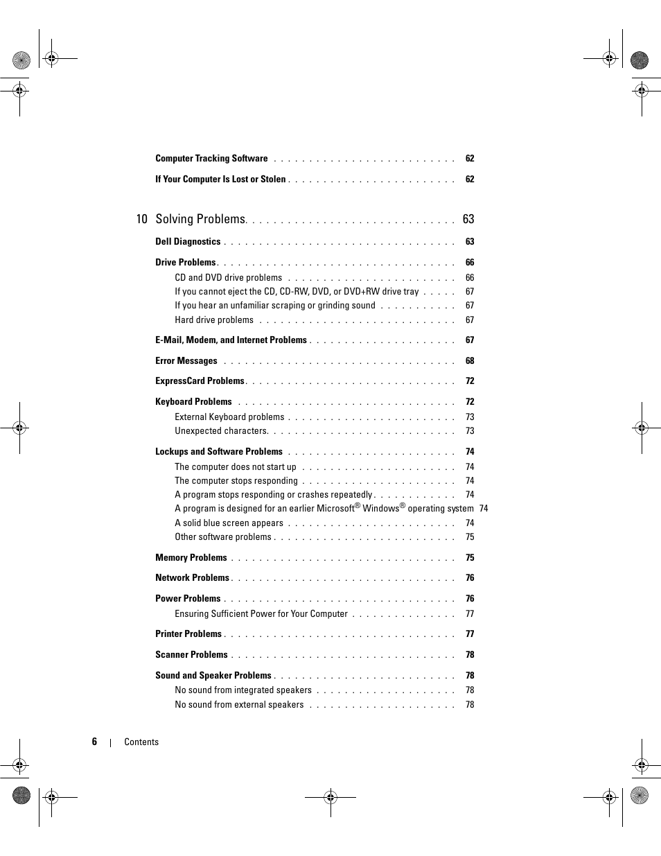 10 solving problems | Dell Latitude 131L User Manual | Page 6 / 168
