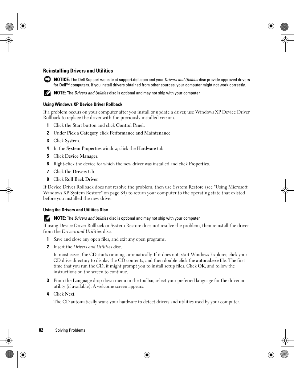 Reinstalling drivers and utilities | Dell Latitude 131L User Manual | Page 82 / 168
