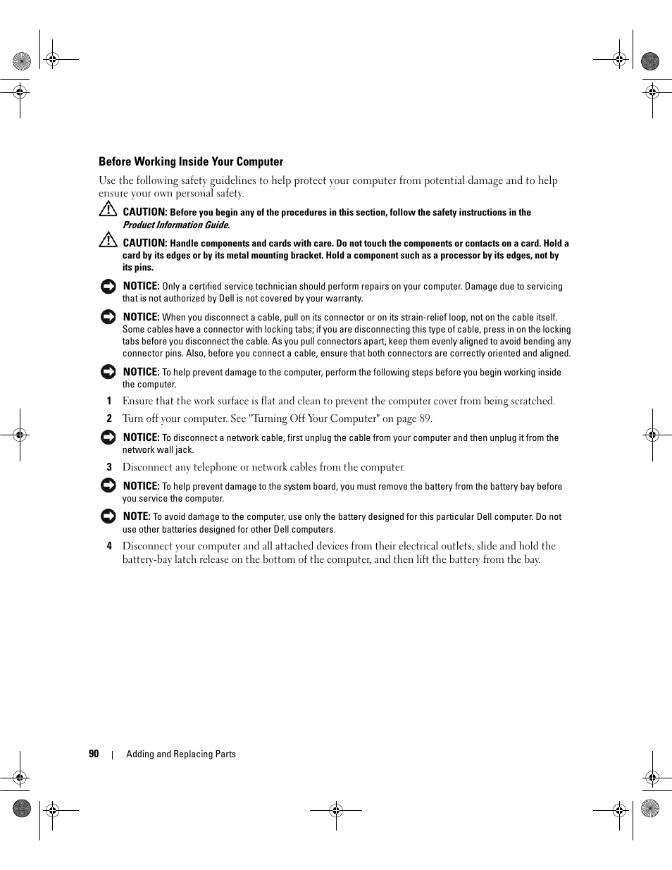 Before working inside your computer | Dell Latitude 131L User Manual | Page 90 / 168
