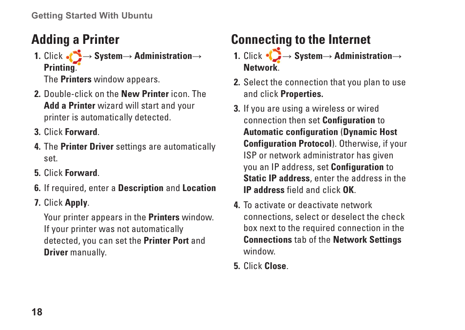 Adding a printer, Connecting to the internet | Dell Inspiron Mini 9 (910, Late 2008) User Manual | Page 18 / 22