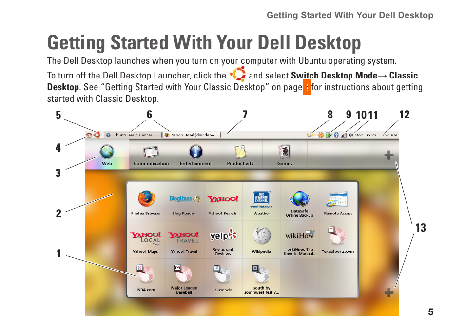 Getting started with your dell desktop, Getting started with your dell desktop   5 | Dell Inspiron Mini 9 (910, Late 2008) User Manual | Page 5 / 22