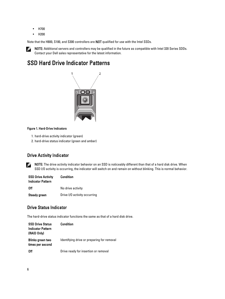 Ssd hard drive indicator patterns, Drive activity indicator, Drive status indicator | Dell POWEREDGE R720 User Manual | Page 6 / 15