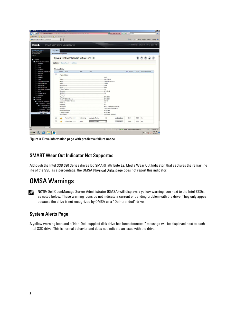 Smart wear out indicator not supported, Omsa warnings | Dell POWEREDGE R720 User Manual | Page 8 / 15