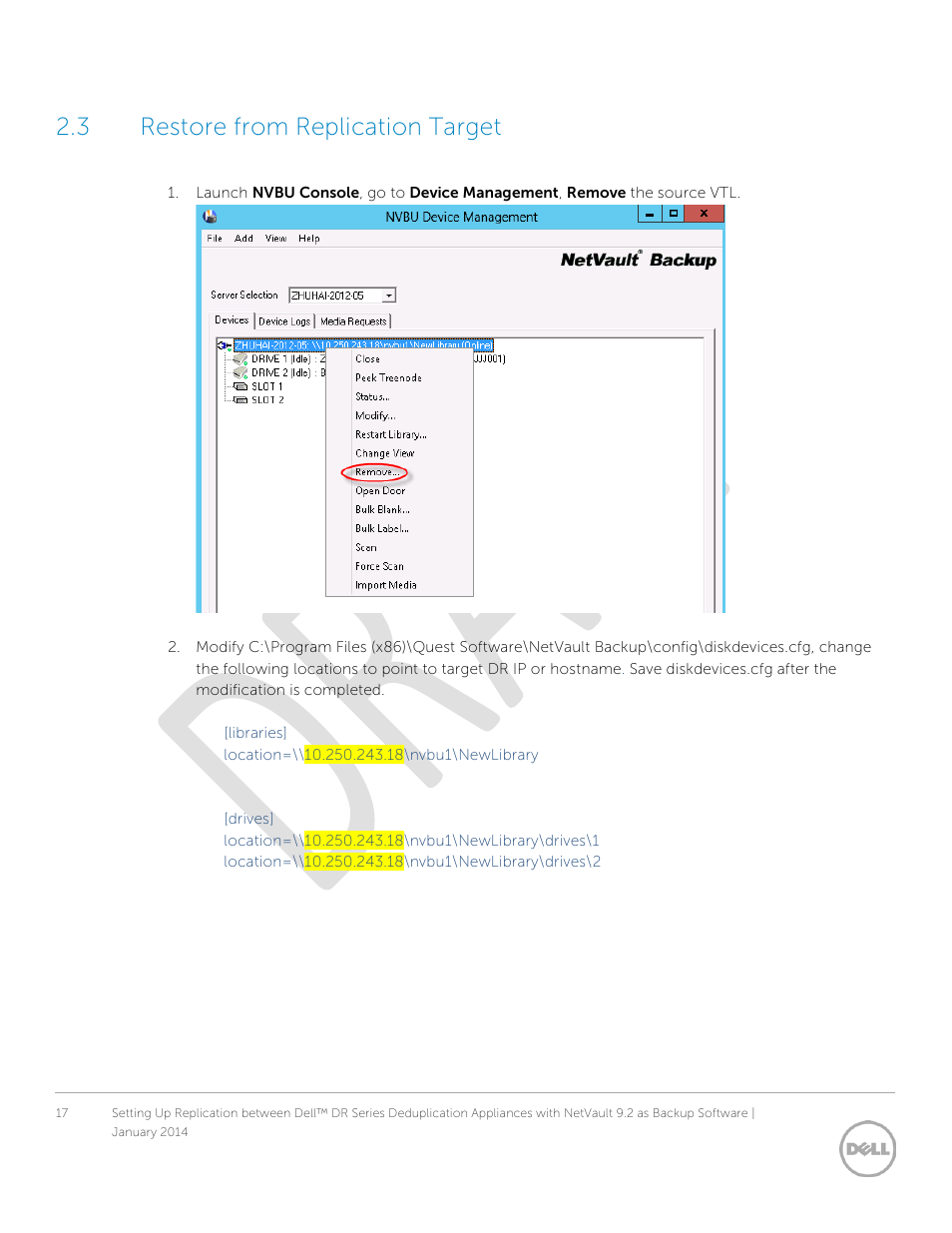 3 restore from replication target, Restore from replication target | Dell PowerVault DR2000v User Manual | Page 17 / 24
