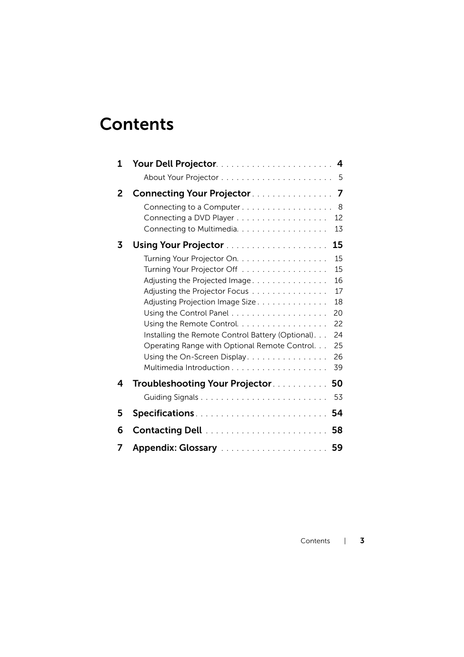 Dell Mobile Projector M115HD User Manual | Page 3 / 64