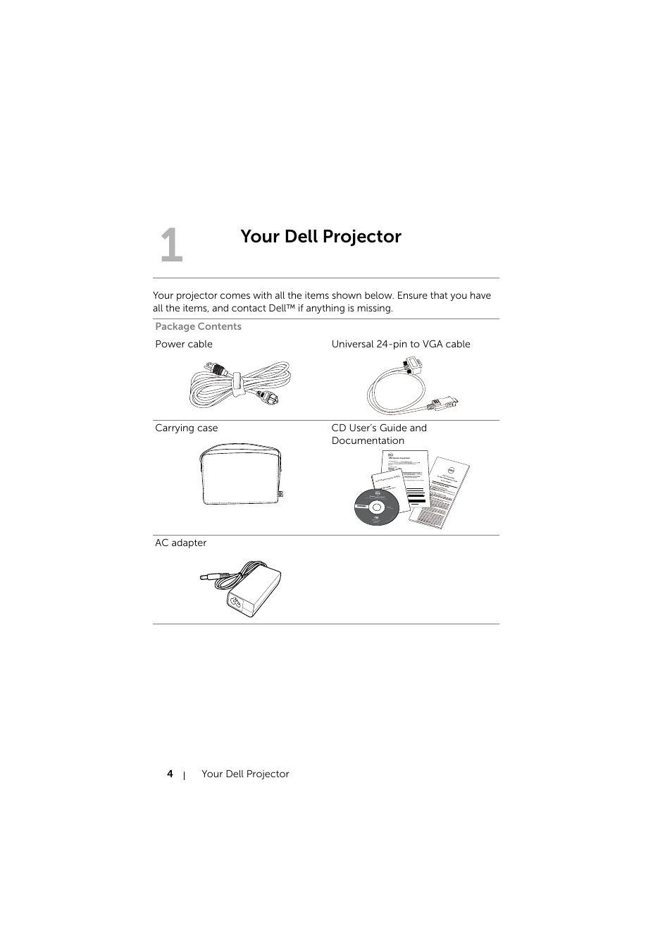 Your dell projector | Dell Mobile Projector M115HD User Manual | Page 4 / 64