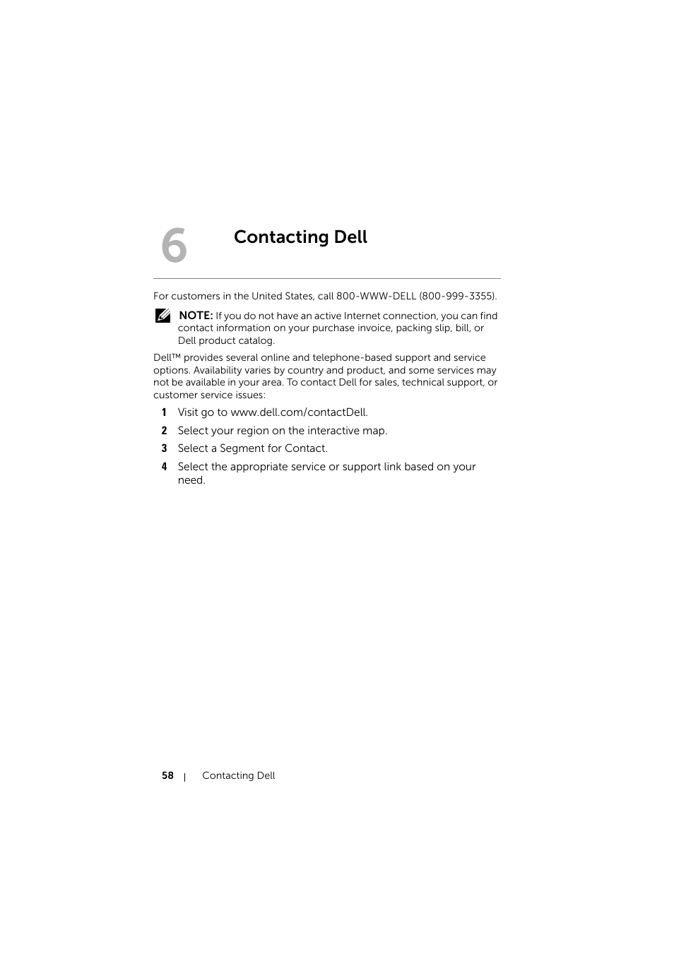 Contacting dell | Dell Mobile Projector M115HD User Manual | Page 58 / 64