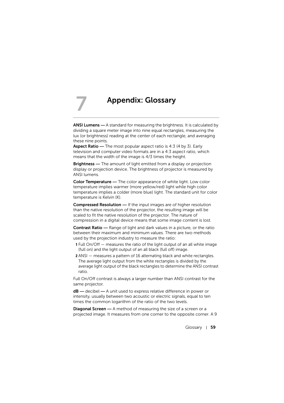Appendix: glossary | Dell Mobile Projector M115HD User Manual | Page 59 / 64
