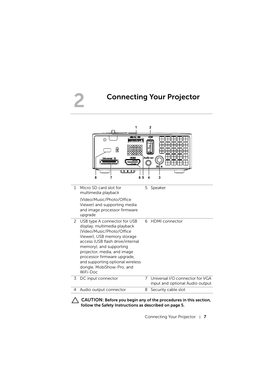 Connecting your projector | Dell Mobile Projector M115HD User Manual | Page 7 / 64