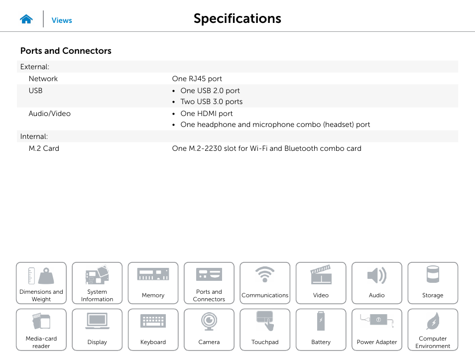 Ports and, Connectors, Specifications | Ports and connectors | Dell Inspiron 14 (5448, Early 2015) User Manual | Page 10 / 22