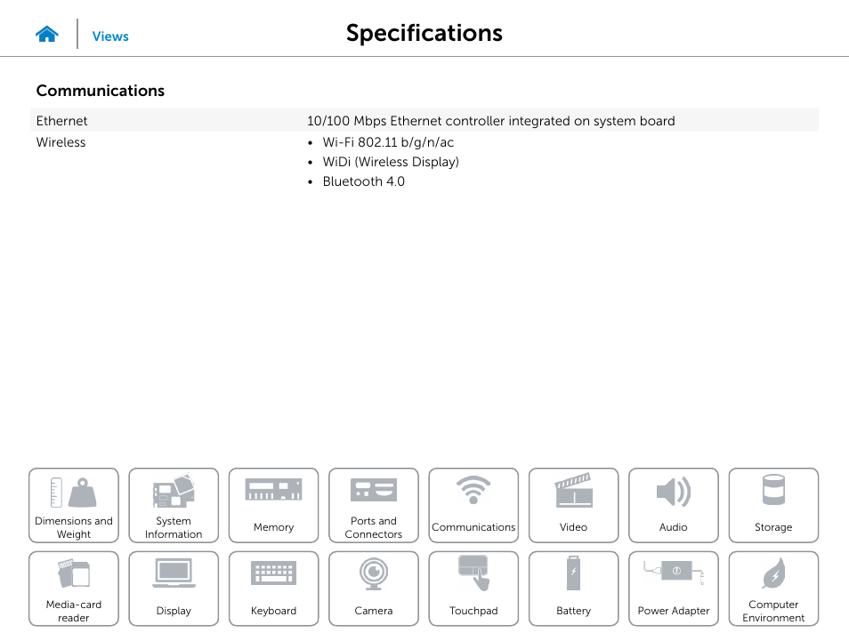Communications, Specifications | Dell Inspiron 14 (5448, Early 2015) User Manual | Page 11 / 22