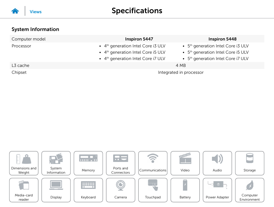 System, Information, Specifications | System information | Dell Inspiron 14 (5448, Early 2015) User Manual | Page 8 / 22