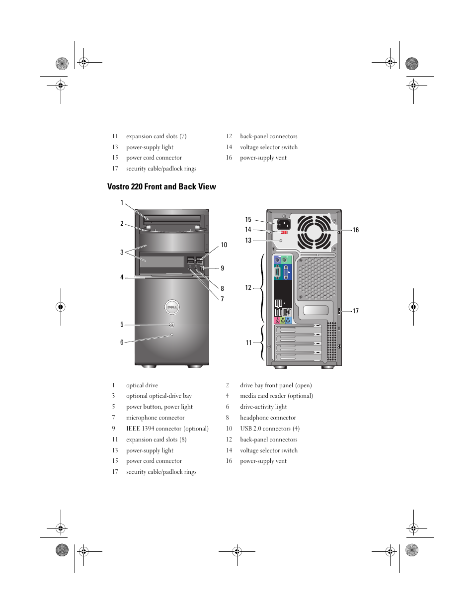 Vostro 220 front and back view | Dell Vostro 420 (Late 2008) User Manual | Page 2 / 10