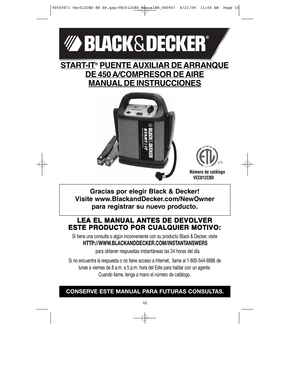 Start-it | Black & Decker Start-It VEC012CBD User Manual | Page 11 / 20