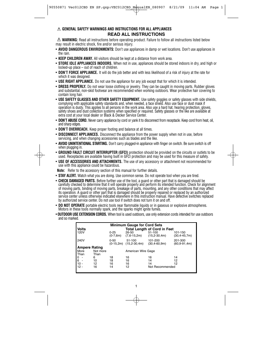 Black & Decker Start-It VEC012CBD User Manual | Page 2 / 20