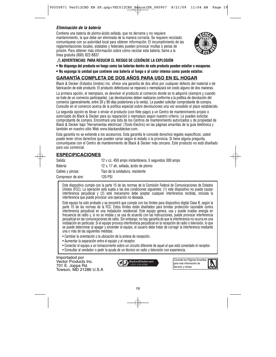 Black & Decker Start-It VEC012CBD User Manual | Page 20 / 20