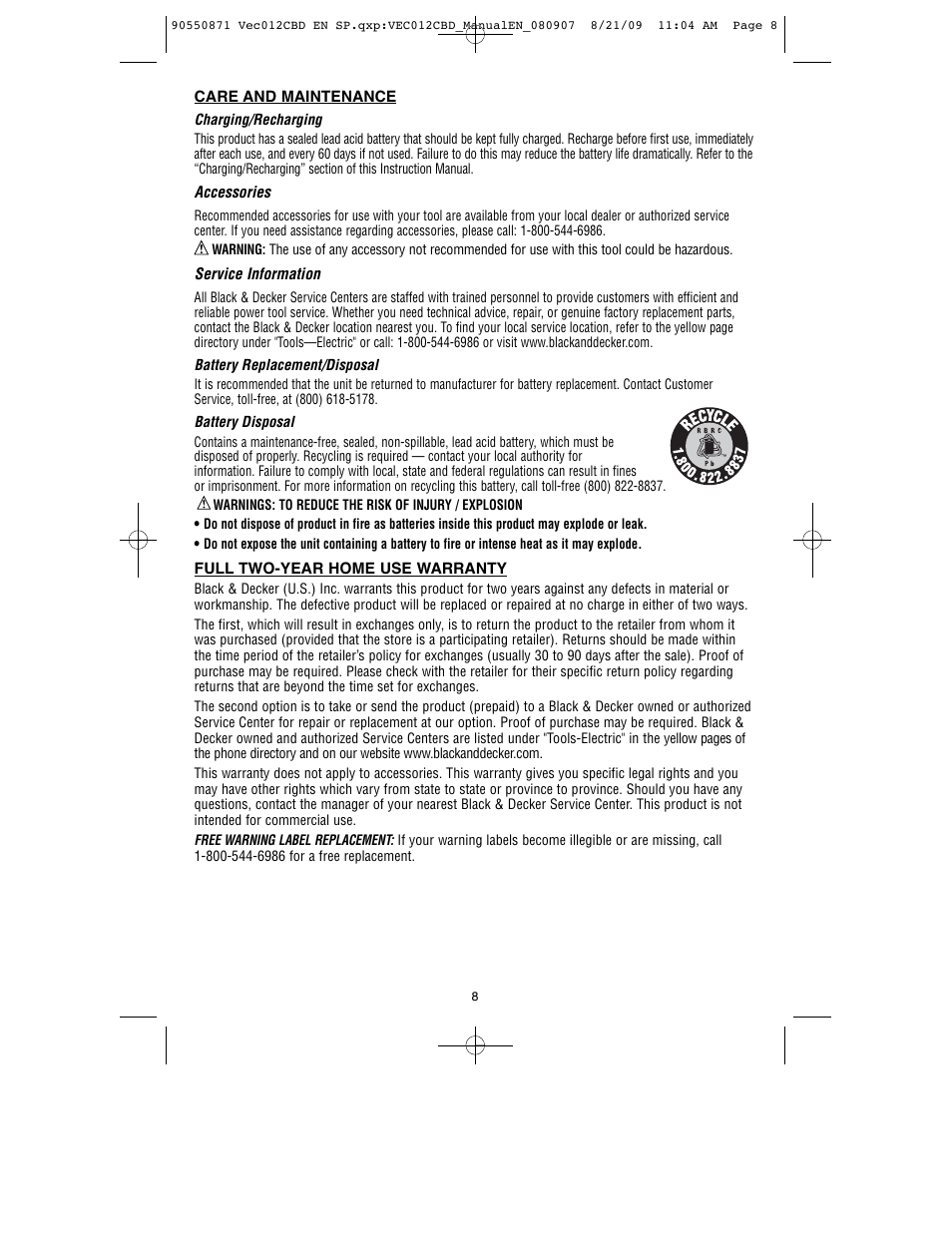 Black & Decker Start-It VEC012CBD User Manual | Page 9 / 20