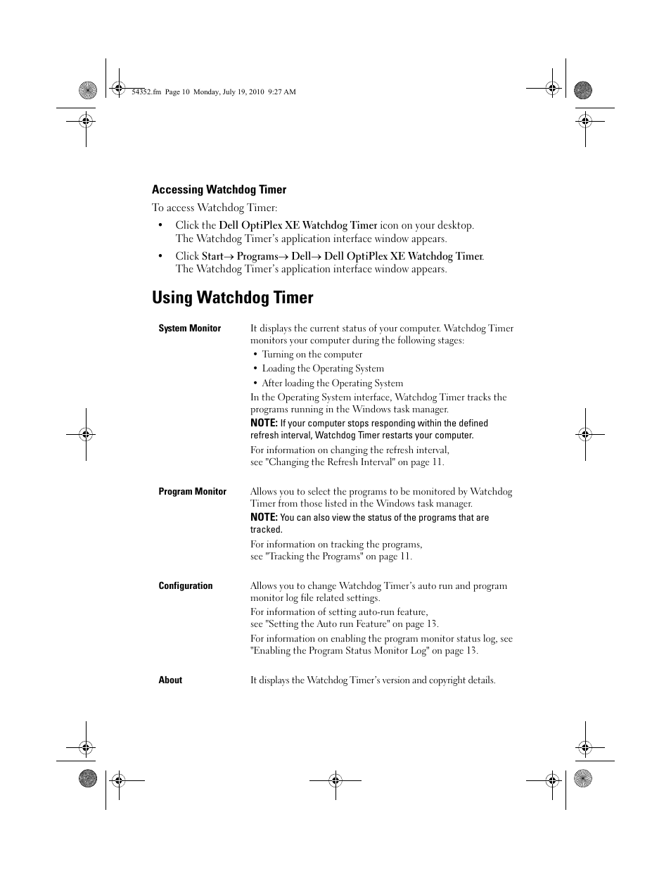 Accessing watchdog timer, Using watchdog timer | Dell OptiPlex XE (Early 2010) User Manual | Page 2 / 6