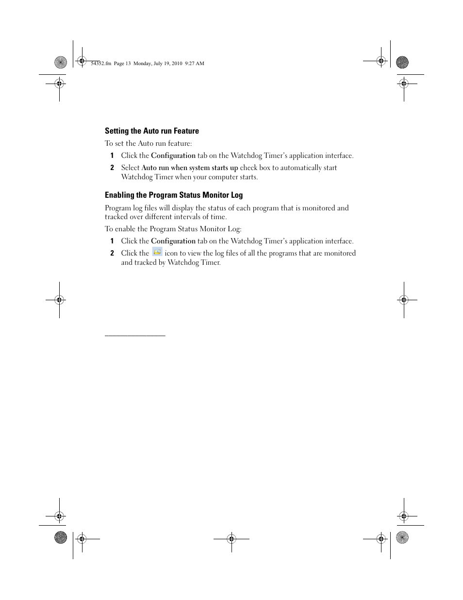 Setting the auto run feature, Enabling the program status monitor log | Dell OptiPlex XE (Early 2010) User Manual | Page 5 / 6