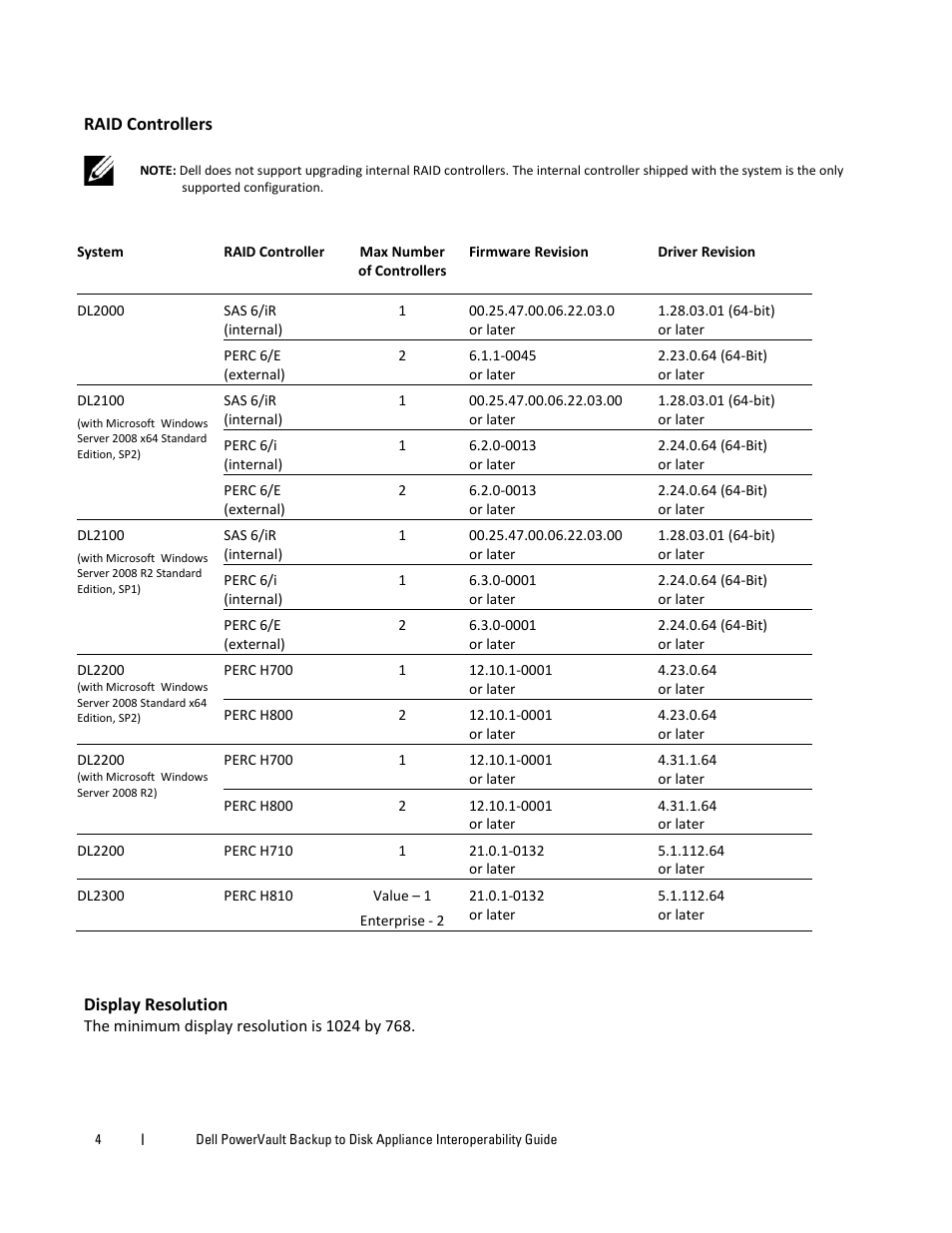 Raid controllers, Display resolution | Dell PowerVault DL2200 CommVault User Manual | Page 4 / 10