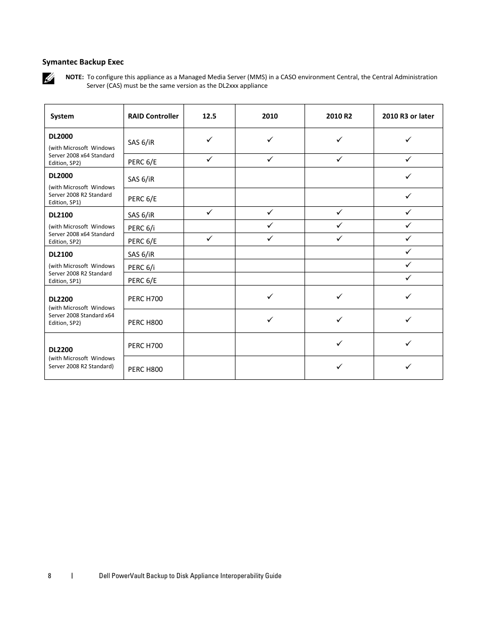 Symantec backup exec | Dell PowerVault DL2200 CommVault User Manual | Page 8 / 10