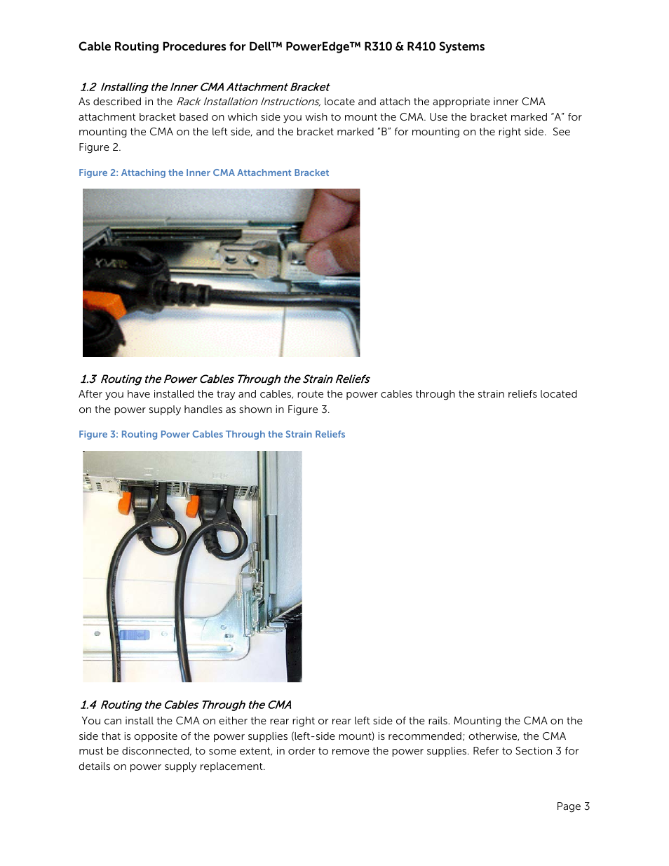 2 installing the inner cma attachment bracket, 4 routing the cables through the cma, Installing the inner cma attachment bracket | Routing the cables through the cma | Dell PowerEdge Rack Enclosure 2420 User Manual | Page 5 / 12