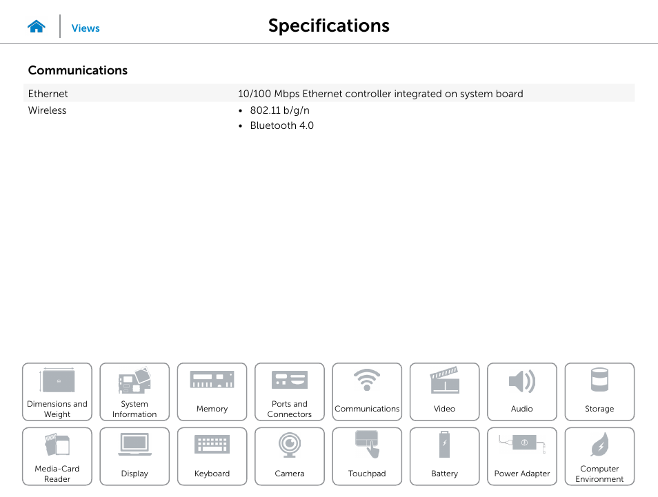Communications, Specifications | Dell Inspiron 14 (3442, Early 2014) User Manual | Page 11 / 22