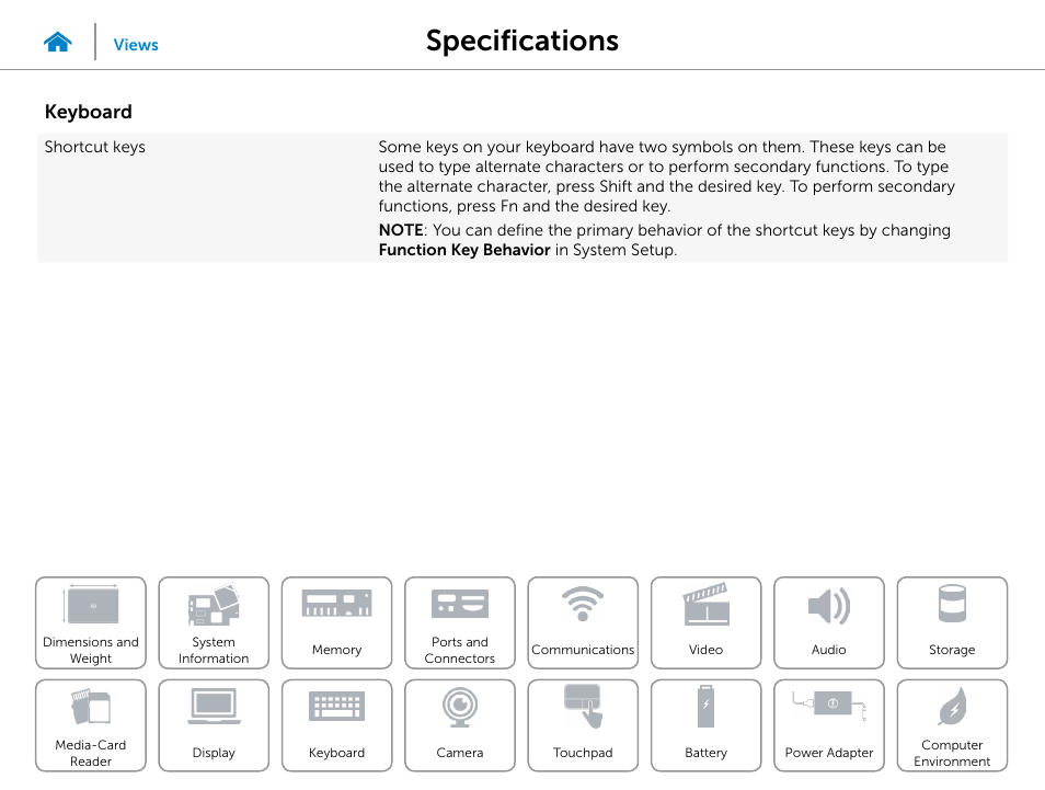 Keyboard, Specifications | Dell Inspiron 14 (3442, Early 2014) User Manual | Page 17 / 22