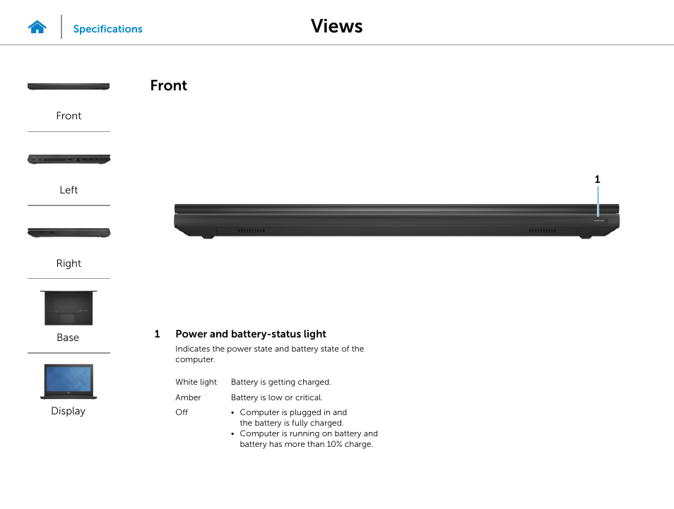 Views, Front | Dell Inspiron 14 (3442, Early 2014) User Manual | Page 2 / 22