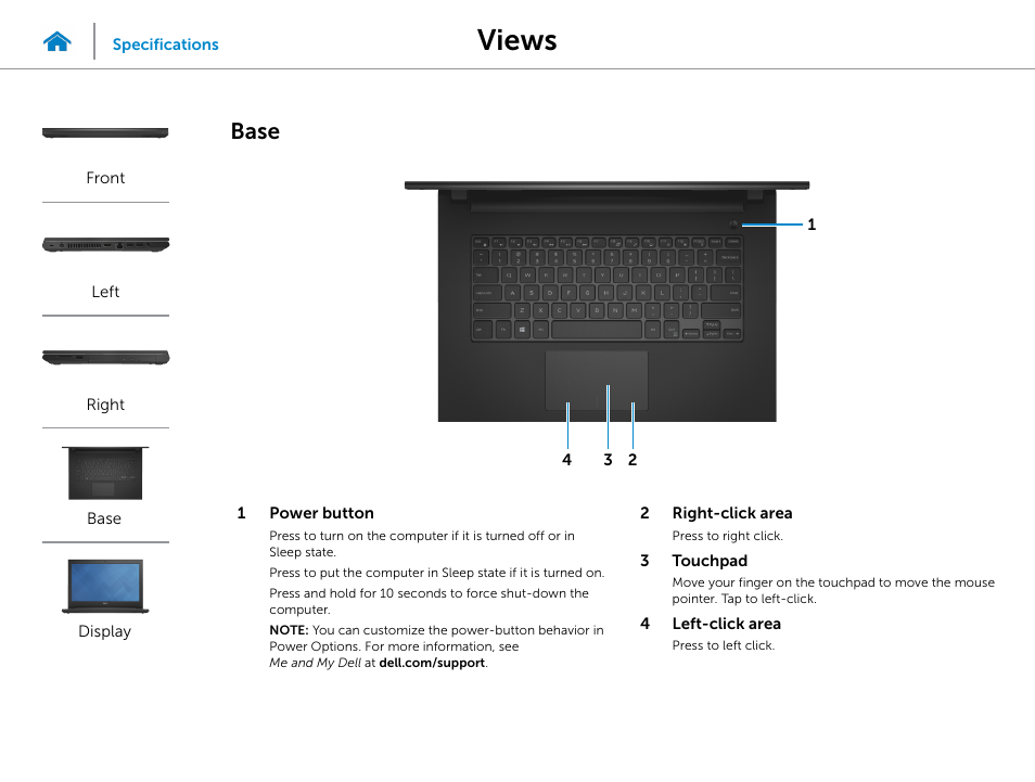 Base, Views | Dell Inspiron 14 (3442, Early 2014) User Manual | Page 5 / 22