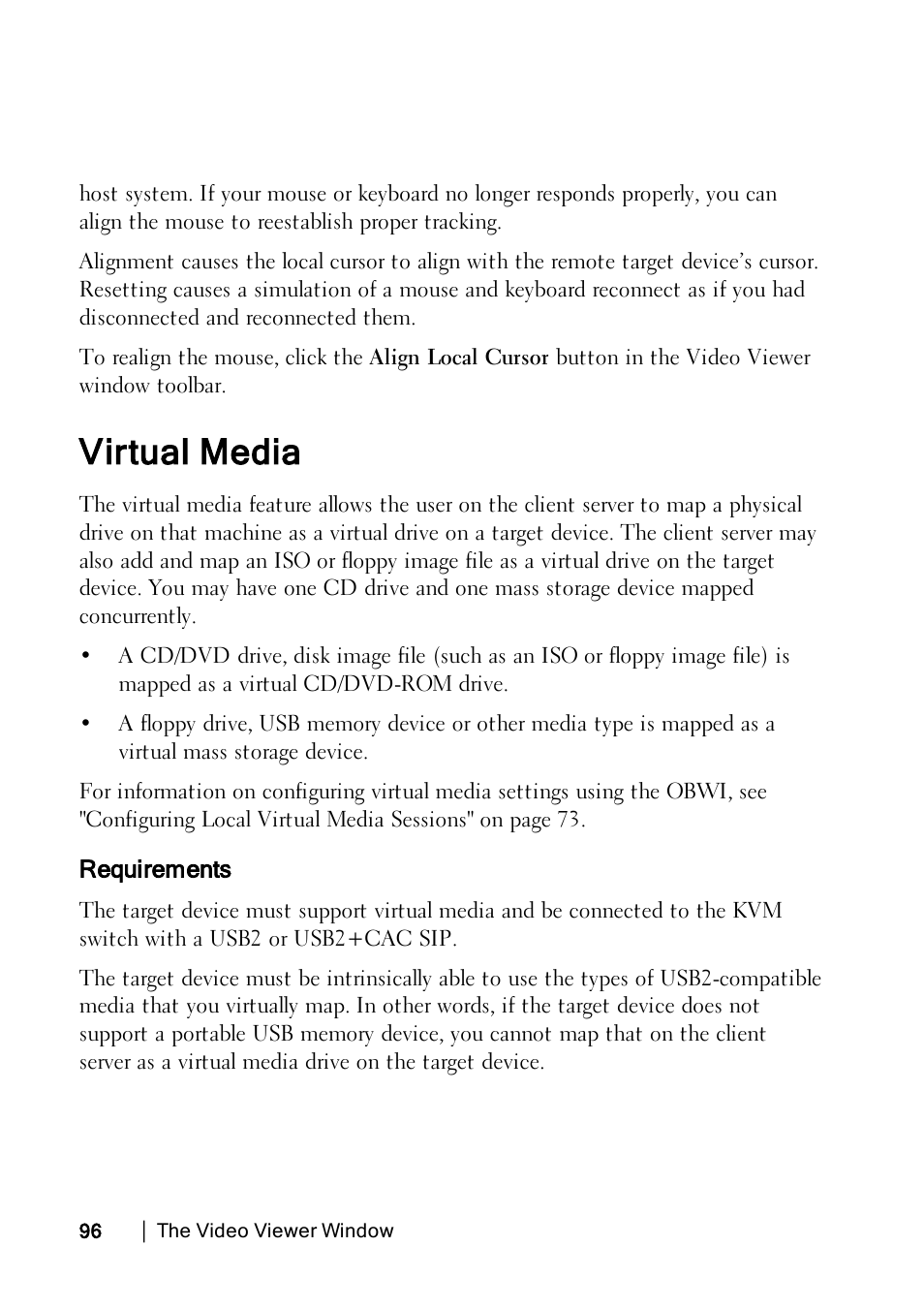 Virtual media, Requirements | Dell KVM 2162DS User Manual | Page 106 / 188